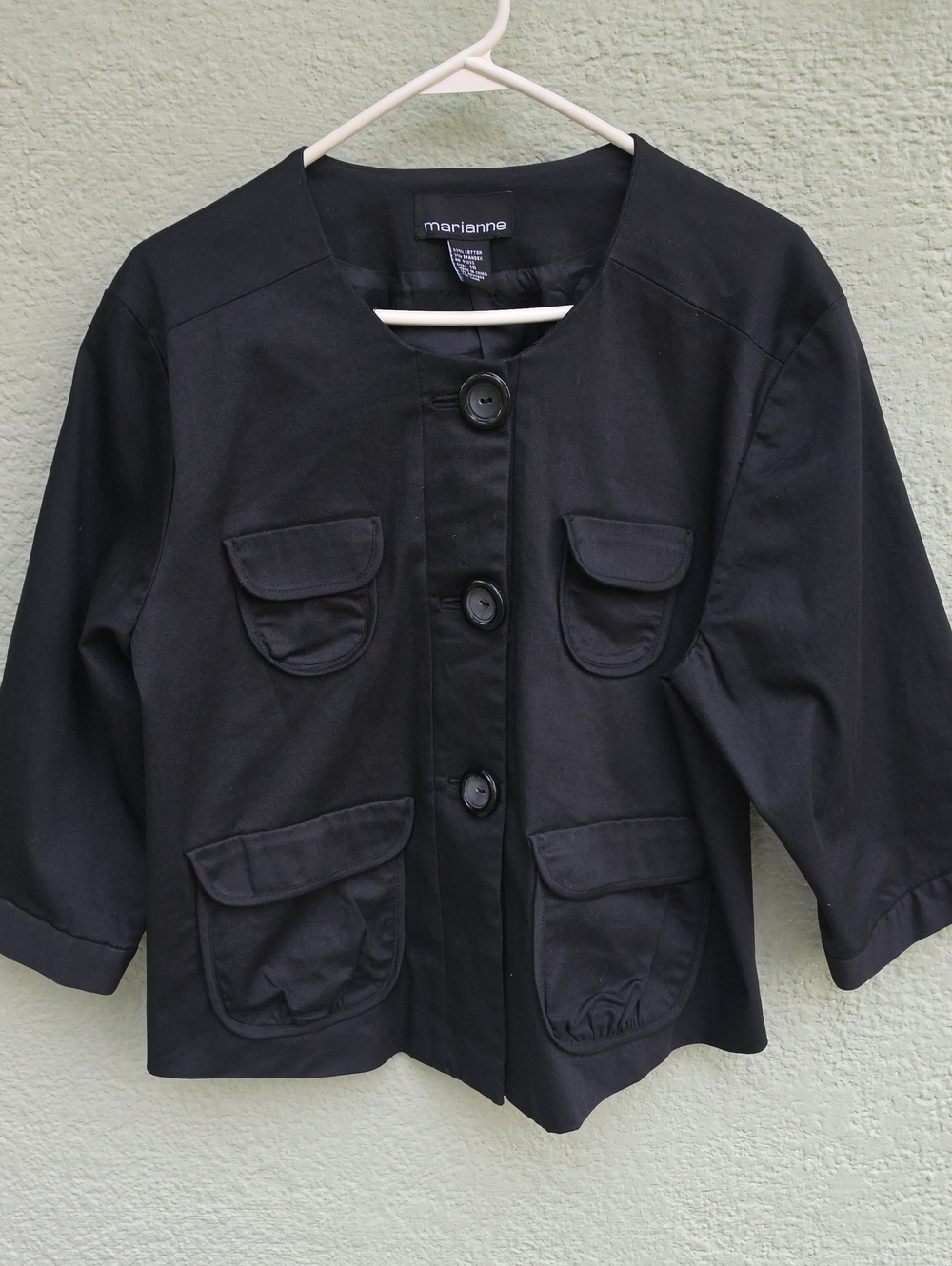 Marianne Ladies Black 97% Cotton Collarless (4) Pocket Jacket